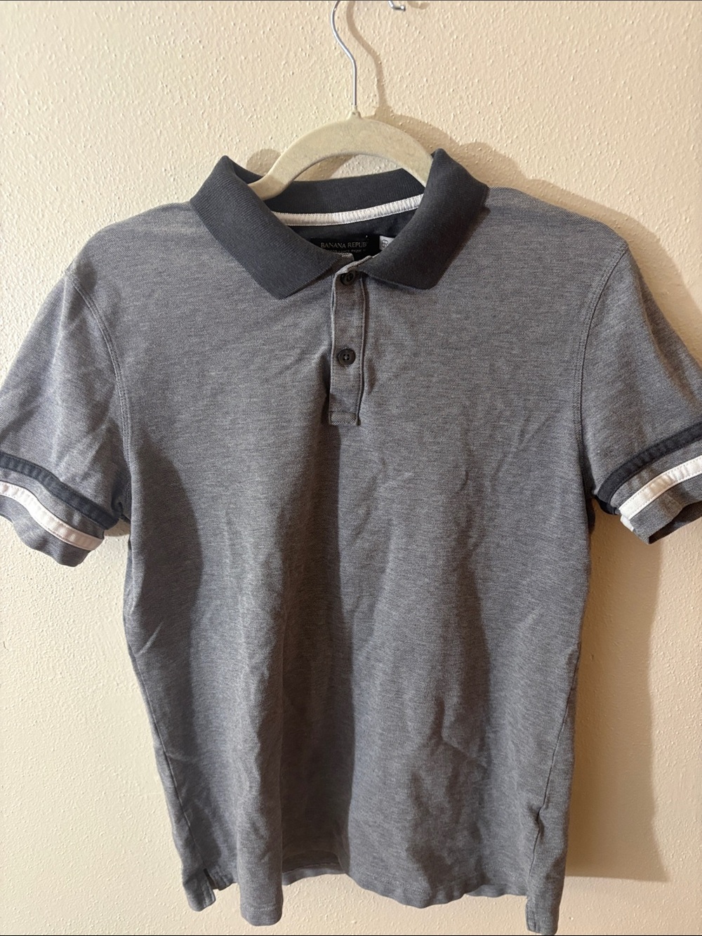Banana Republic Gray Polo with Dark Contrast Collar and Striped Cuffs